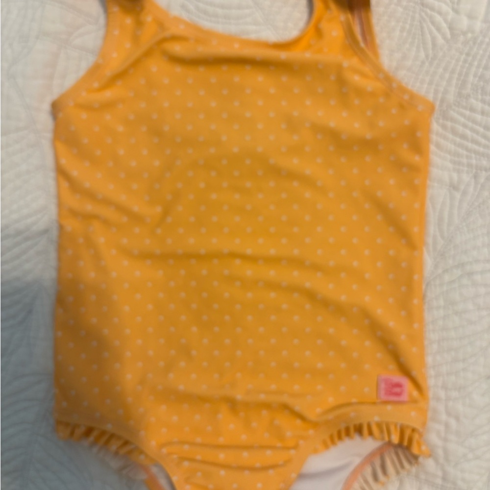 Rufflebutts Girls Orange sherbet Polka Dot Swimsuit size 6